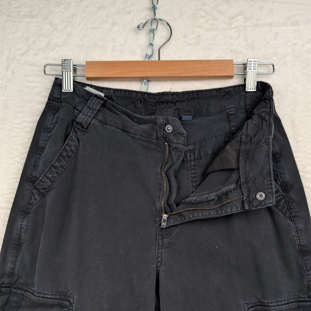 American Eagle Cargo Pants Women's 24x30 Black Wide Leg D-Ring Lyocell Utility
